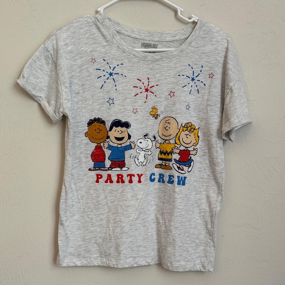 Peanuts Gray Party Crew Graphic T-Shirt Juniors XXL